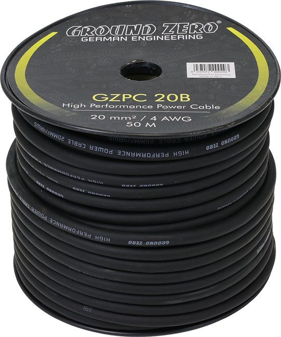 Ground Zero GZPC 20B - HQ Stroomkabel - 20 mm² zwart - Per Meter
