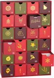 BRUBAKER Adventskalender om te vullen - Traditionele Kerst Rood Groen Goud - Kerstkalender met 24 Vakjes om zelf te vullen met kleine Cadeautjes - 32,5 cm hoog - Karton