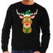 Bellatio Decorations Foute kersttrui / sweater met Rudolf het rendier met groene kerstmuts zwart voor heren - Kersttruien S