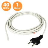 1,0 mètre câble chauffant silicone, silicone, 40W/m, 5,5 mm diamètre, IP68, étanche