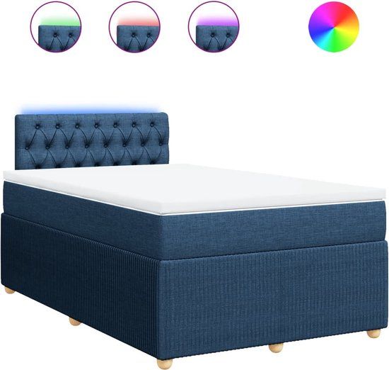 vidaXL Boxspring met matras stof blauw 120x200 cm