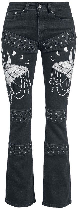 Gothicana by EMP Gothicana Zwarte jeans met uitgebreide prints en vetersluiting - Dames - W29L34