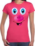 Bellatio Decorations Dieren Verkleed T-shirt Dames - Varken Gezicht - Carnavalskleding - Fuchsia Roze S