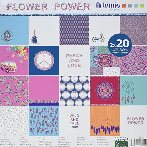 Artemio Set van 40 plakboek papier - regenboog, bloemenkracht - 12 inch