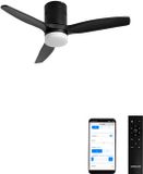 Create - Plafondventilator 40W silent 100% hout (Ø132cm) (ruimtes 10m²-25m²) - Zwart - Met licht - WIFI + Afstandsbediening - WIND CALM NATURAL WOOD