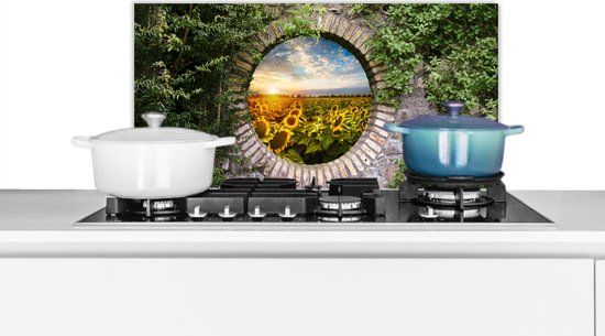 KitchenYeah Spatscherm keuken 60x30 cm - Zonnebloemen - Aluminium