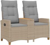 vidaXL Ligbank met tafel 2-zits 126 x 65 x 112 cm polyratten beige en lichtgrijs
