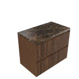 Saniclass meuble de salle de bain - 80x45x63cm - plateau en pierre naturelle Noche dark emperador - sans trou de robinetterie - 2 tiroirs - noyer mat pure