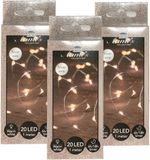 Anna's Collection Draadverlichting lichtsnoer - 3x - 20 led lampjes - warm wit - zilver draad - 100 cm