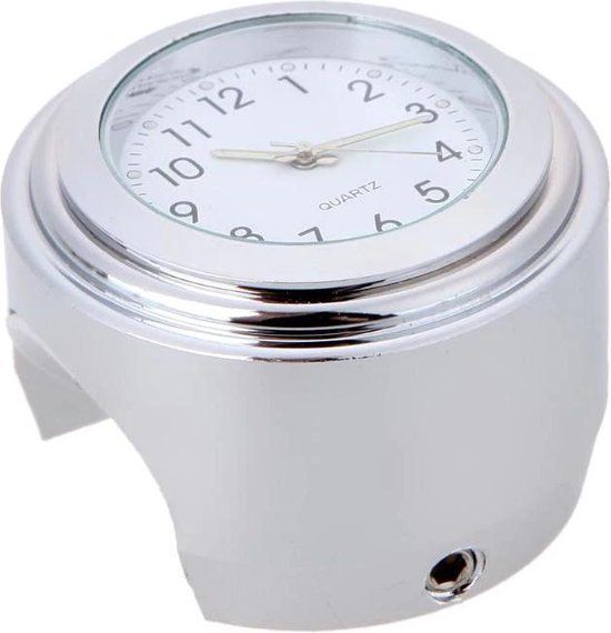 Merkloos Motor Stuur Horloge Klokje Chroom Wit
