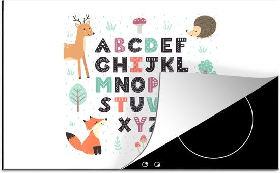 KitchenYeah® Inductie beschermer 77x51 cm - Alfabet met bosdieren - Inductie kookplaat accessoire