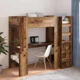 vidaXL Stapelbedframe met Bureau, Oudhout, 90 x 200 cm