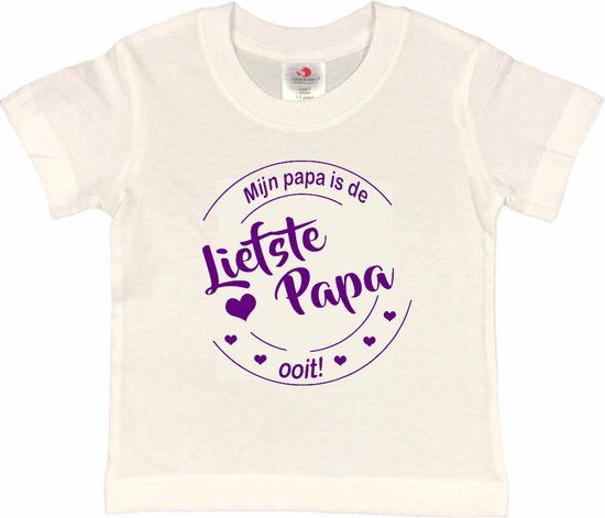 Merkloos / Sans marque T-shirt Kinderen "Mijn papa is de liefste papa ooit!" Vaderdag - Wit/paars - Maat 86/92