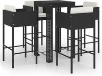 vidaXL 5-delige tuinbarset met kussens, polyrotan, zwart