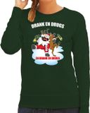 Bellatio Decorations Shoppartners Bv Foute Kerst sweater / kersttrui Drank en drugs groen voor dames - Kerstkleding / Christmas outfit XXL