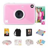 KODAK Printomatic+ 10 MP instantcamera-cadeauset met etui, 20 stuks Zink 2×3\" papier, album, stickers en stiften – roze