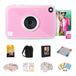 KODAK Printomatic+ 10 MP instantcamera-cadeauset met etui, 20 stuks Zink 2×3\" papier, album, stickers en stiften – roze