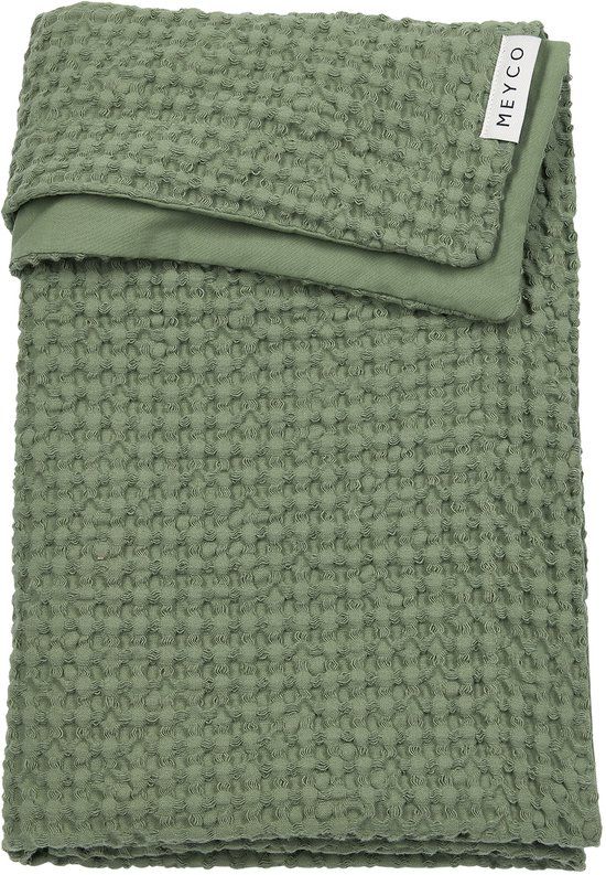 Meyco Baby Wafel Katoen Wiegdeken - Olive Green - 75x100cm - 1.0 TOG