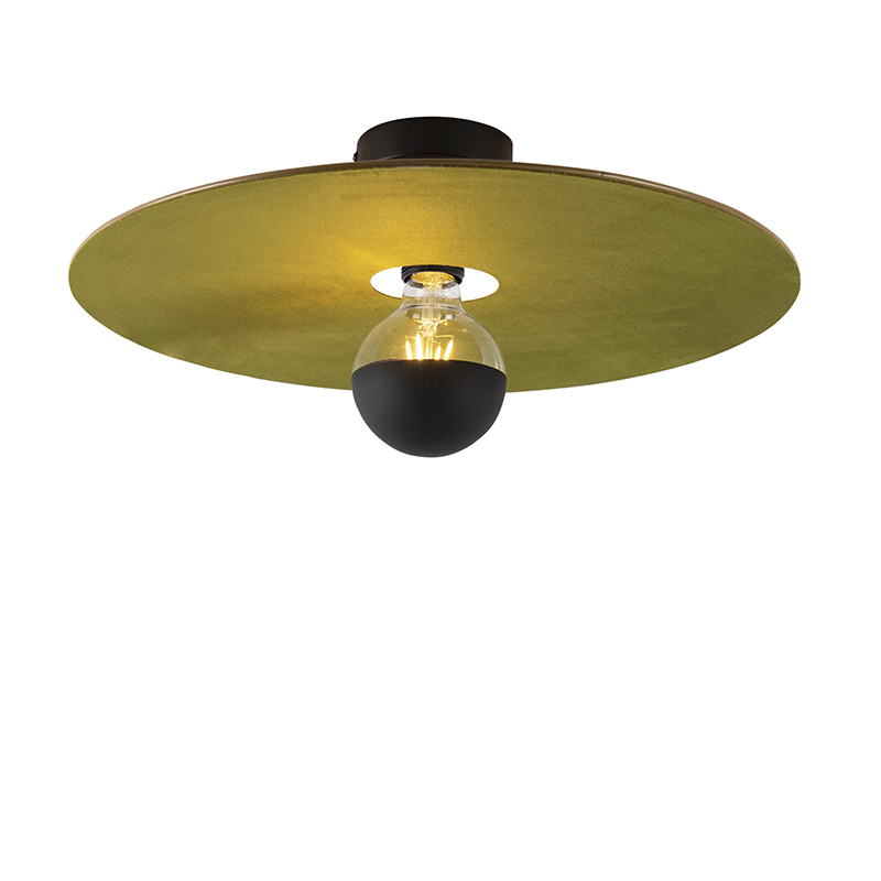 QAZQA Plafondlamp zwart met groene platte kap 45 cm - Combi