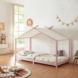 Merkloos Huisvormig Kinderbed - Roze - Massief Dennenhout - 90 x 200 cm