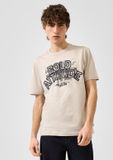 QS s.Oliver T-shirt met ronde hals, korte mouw, logo, katoen, beige, maat XXL