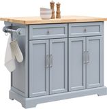 SoBuy Keukentrolley met Wielen - Centrale Eiland met Werkblad - Keukenkast met Opslag - Grijs,115x46/71x92 cm, FKW71-II-HG - voor Keuken of Eetkamer