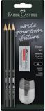Faber-Castell Schoolset - 3 Grafiet Potloden HB met Gum en Puntenslijper - Zwart