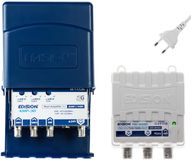 EDISION MAK-300 antenneversterker 2UHF, 1VHF/FM, 17-32db, 107dBmV, 24V, voor digitaal terrestrisch DVB-T/T2, met 5G LTE filter + voeding 24V 200mA F 2 uitgangen