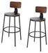 Ensemble de tabourets de bar, 2 pièces, avec dossier, aspect bois/métal, marron/noir