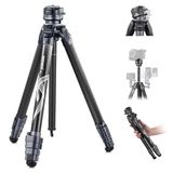 NEEWER 62" Travel Tripod Carbon Fiber with ±15° Leveling 360° Panorama Head, Detachable Center Axis, Fast Flip Buckle, Arca QR Tripod Plate Compatible with Peak Design Capture V3, Max Load 22lb, TP62