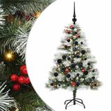 vidaXL Sapin de Noël artificiel vert et blanc 120 cm PVC et métal et plastique