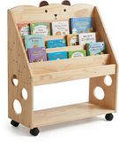 Merkloos / Sans marque Relaxdays Kinderboekenkast - met wieltjes en krijtbord - hout - beer