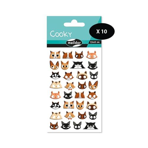 Maildor CY032Opack - 3D Cooky Stickers - Kattenkoppen - 10 stuks