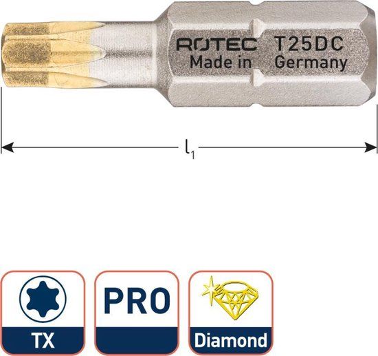 Rotec PRO Insertbit T 30 L=25mm C 6,3 DIAMANT - 10 stuks - 8063030