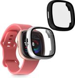 kwmobile 2x cover geschikt voor Fitbit Versa 4 / Sense 2 - Fitnesstracker cover van gehard glas en kunststof frame set zwart / zilver