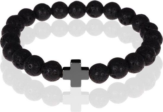Memphis kralen armband Lavasteen Zwart Kruis