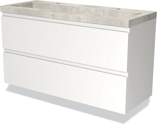 Maxaro Modulo Badkamermeubel - 120cm - Mat Wit - Beton Wastafel - 2 Lades