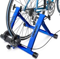 Relaxdays Fietstrainer thuis - Hometrainer fiets binnen - Snelspanner - 7 standen - Staal blauw