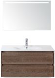 BES LED Dante Badmeubelset 100 cm - Tabacco - Keramische Wastafel Wit Enjoy met Sence Spiegel