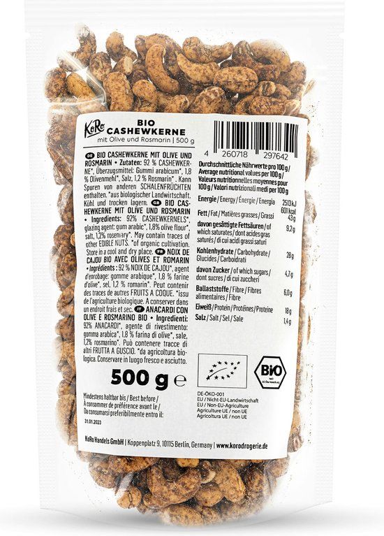 KoRo Bio cashewnoten met olijf en rozemarijn 500 g