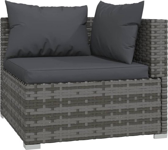 vidaXL 6-delige Loungeset met kussens poly rattan grijs