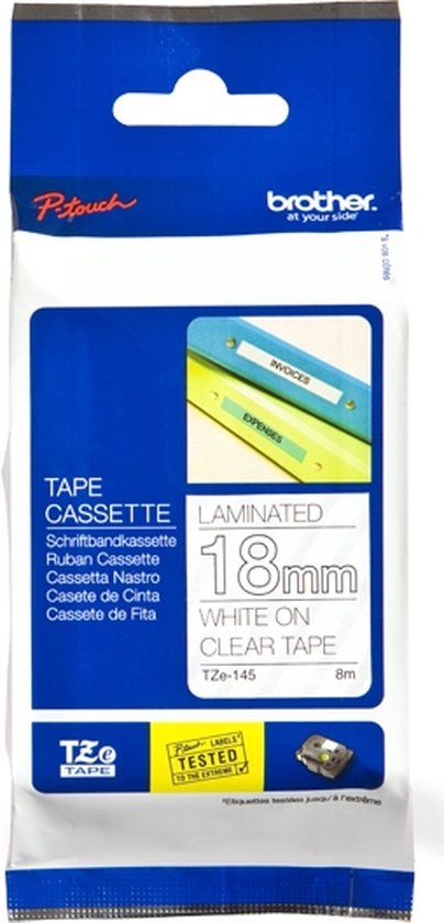 Brother TZe-145 Label Tape - 18mm - White on Clear