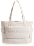 Ibenzoa® Dames Schoudertas met Ritssluiting en Meerdere Vakken, Geschikt voor Laptop, Werk en Reizen, Beige
