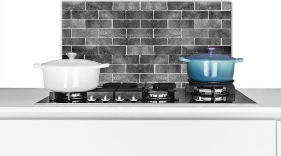 Spatscherm keuken 70x30 cm - Kookplaat achterwand - Grijs - Tegel patroon - Muurbeschermer hittebestendig - Spatwand fornuis - Hoogwaardig aluminium - Aanrecht decoratie