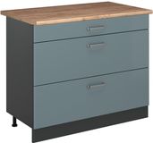 Vicco Keukenonderkast R-Line, Blauw-grijs/Antraciet, 100 cm goudkleurig eiken werkblad