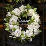 Bloemenkrans, deurkrans, kunstmatige witte pioenkrans voor voordeur 15"-16", voordeur decoraties muur decor