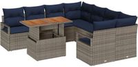 vidaXL Tuinbankenset 9 st 8-Aantal zitplaatsen Grijs en Marineblauw