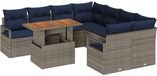 vidaXL Tuinbankenset 9 st 8-Aantal zitplaatsen Grijs en Marineblauw