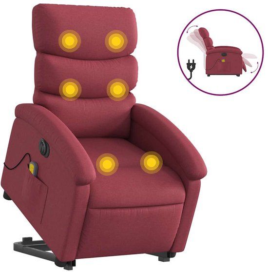 vidaXL Sta-op-massagestoel elektrisch verstelbaar stof wijnrood