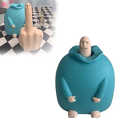Junwait Grappig standbeeld van lachende middelvinger, ornamenten, novelty vingerman van hars, decoratieve sculptuur, eigenzinnig middelvinger-hand-standbeeld voor tafel, plank, kantoor, bureaublad